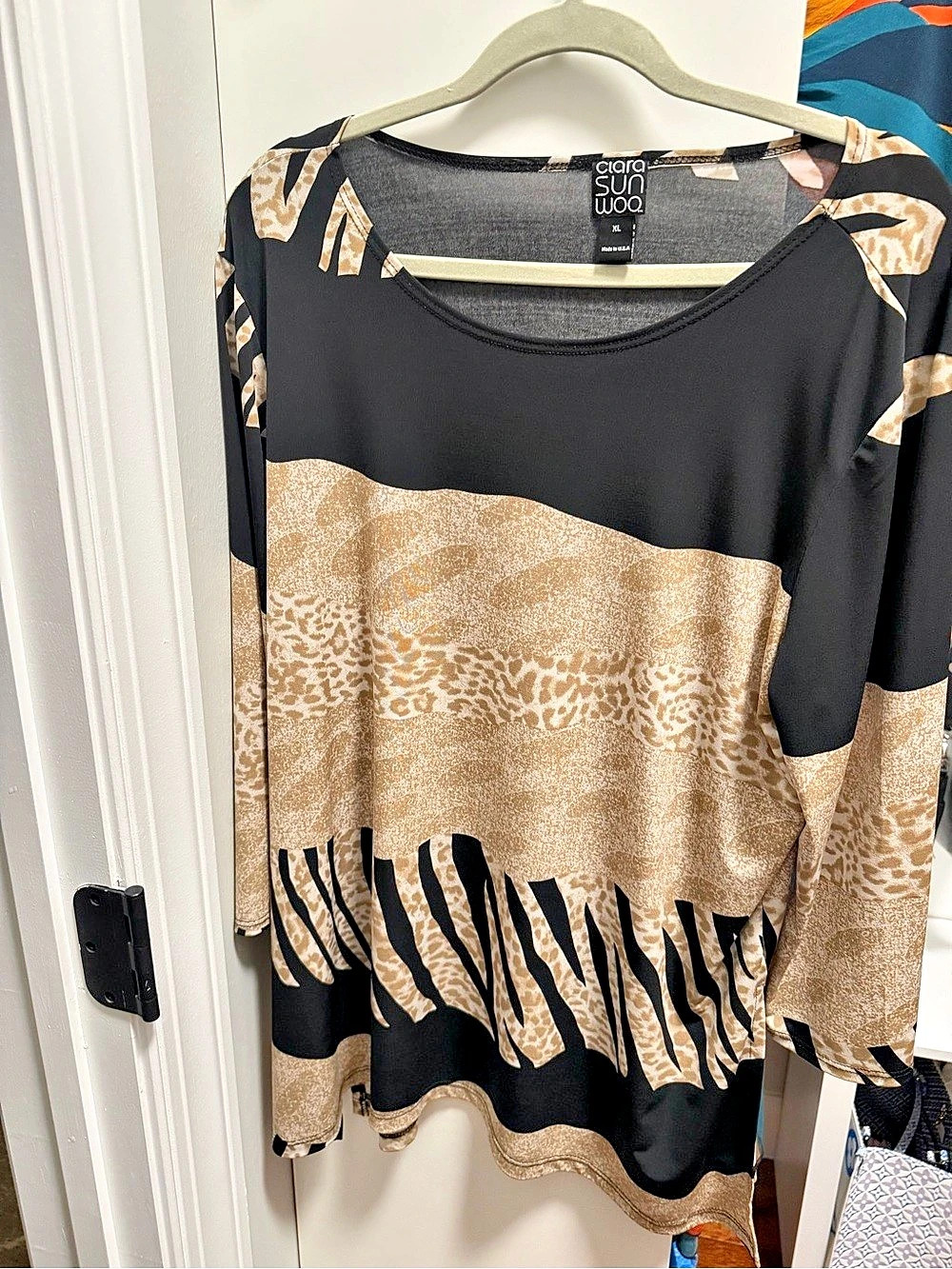 Clara Sun Moon Animal Print Tunic Top in Black & Brown Size Extra Large